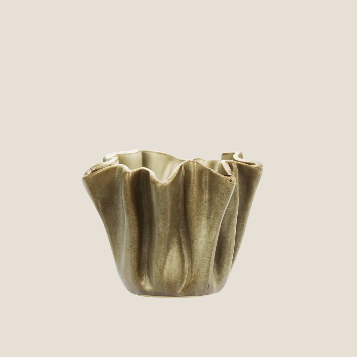 Stoneware Warm Beige Waved Pot