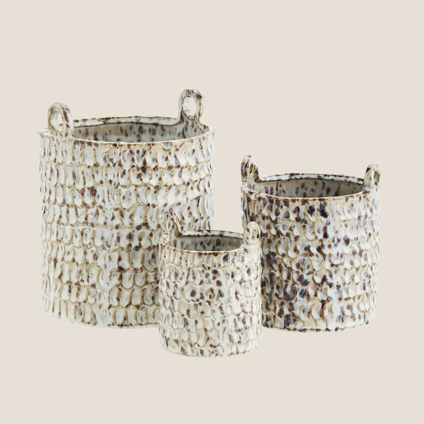 Stoneware Brown Marbled Flower Planters Set, 3pk