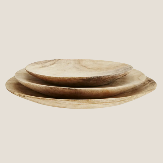 Kiri Field Round Wooden Plate Set, 3pk