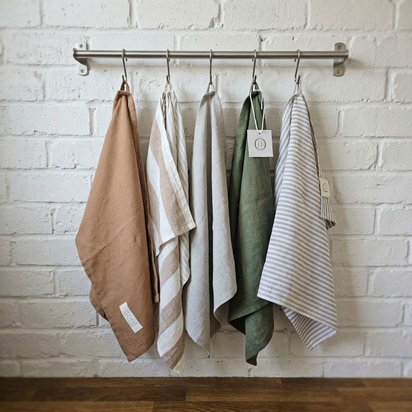 Sand Classic Stripe Linen Teatowel