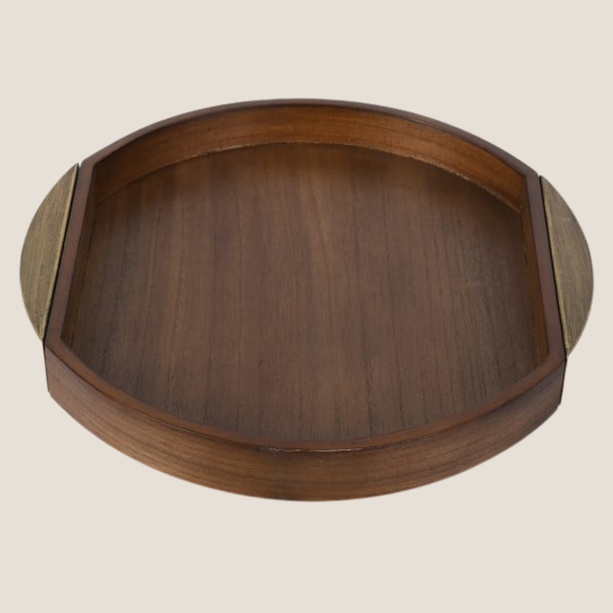 Round Wooden Tray with Brass Handles - Light