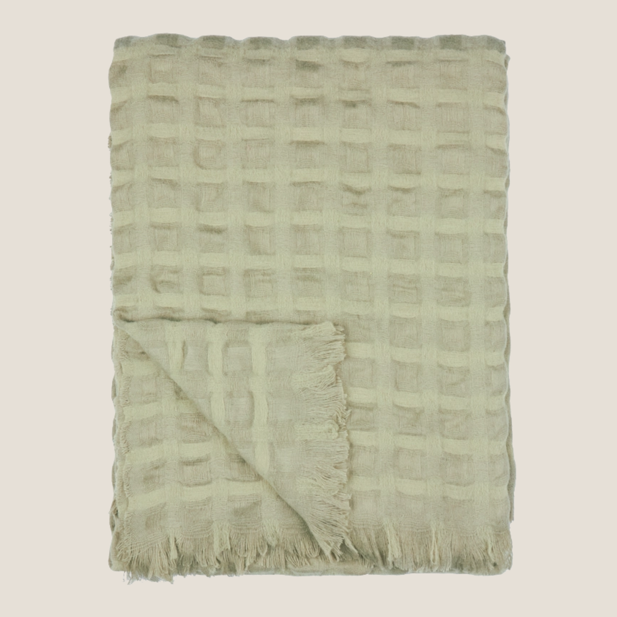 Walton Waffle Large Fringed Throw in Sage