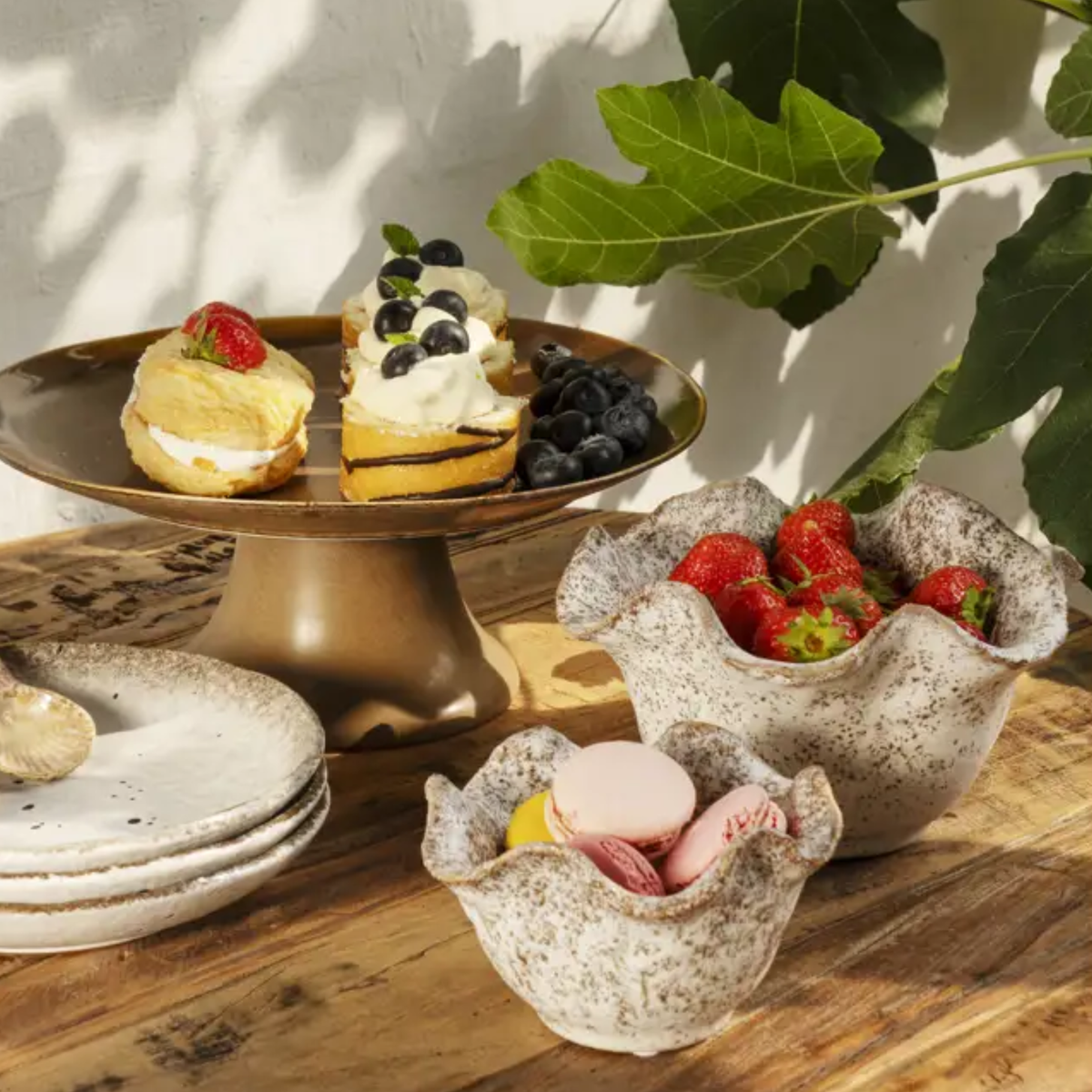 Freckled Clay Crinkle Edged Bowls, Set of 2
