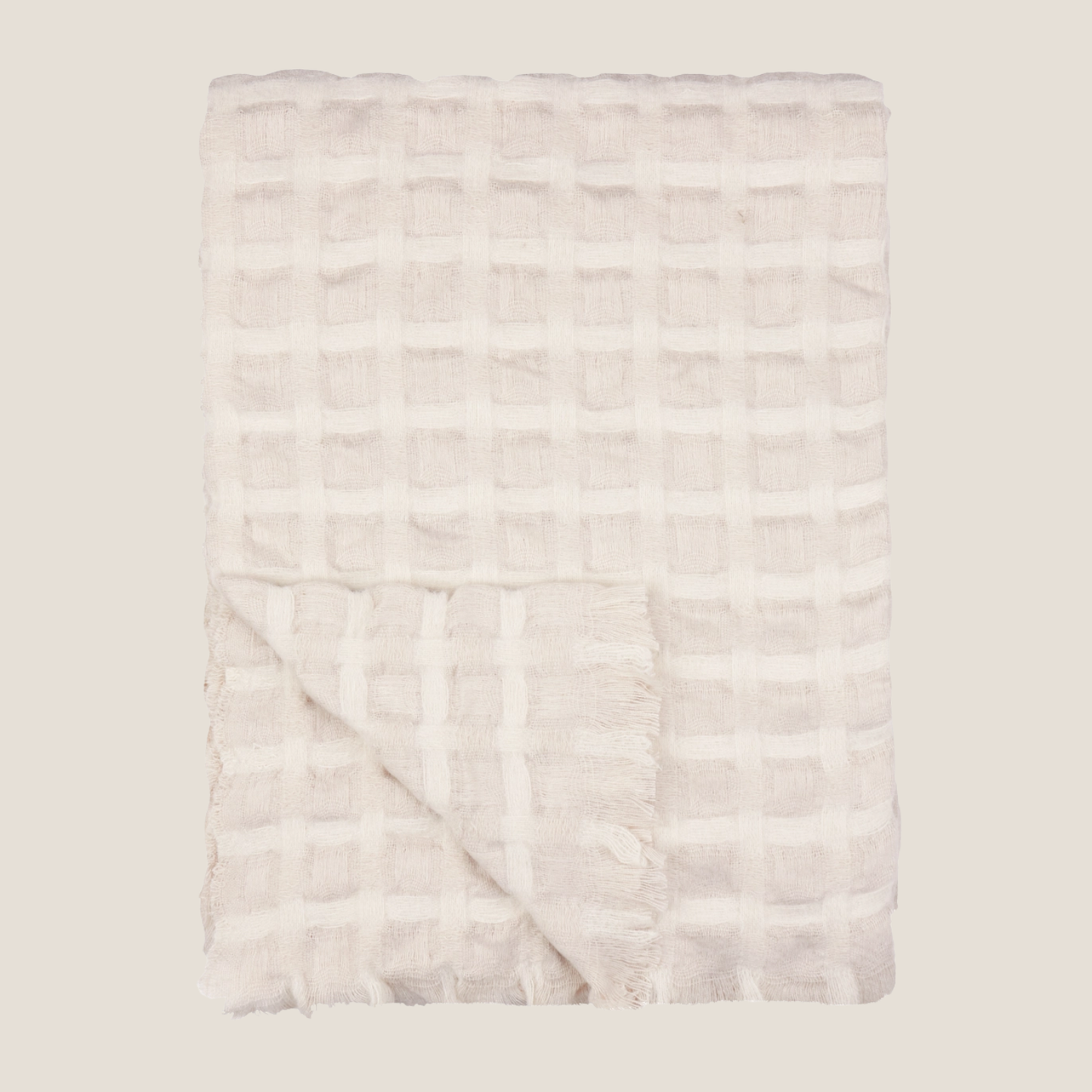 Walton Waffle Large Fringed Throw in Linen