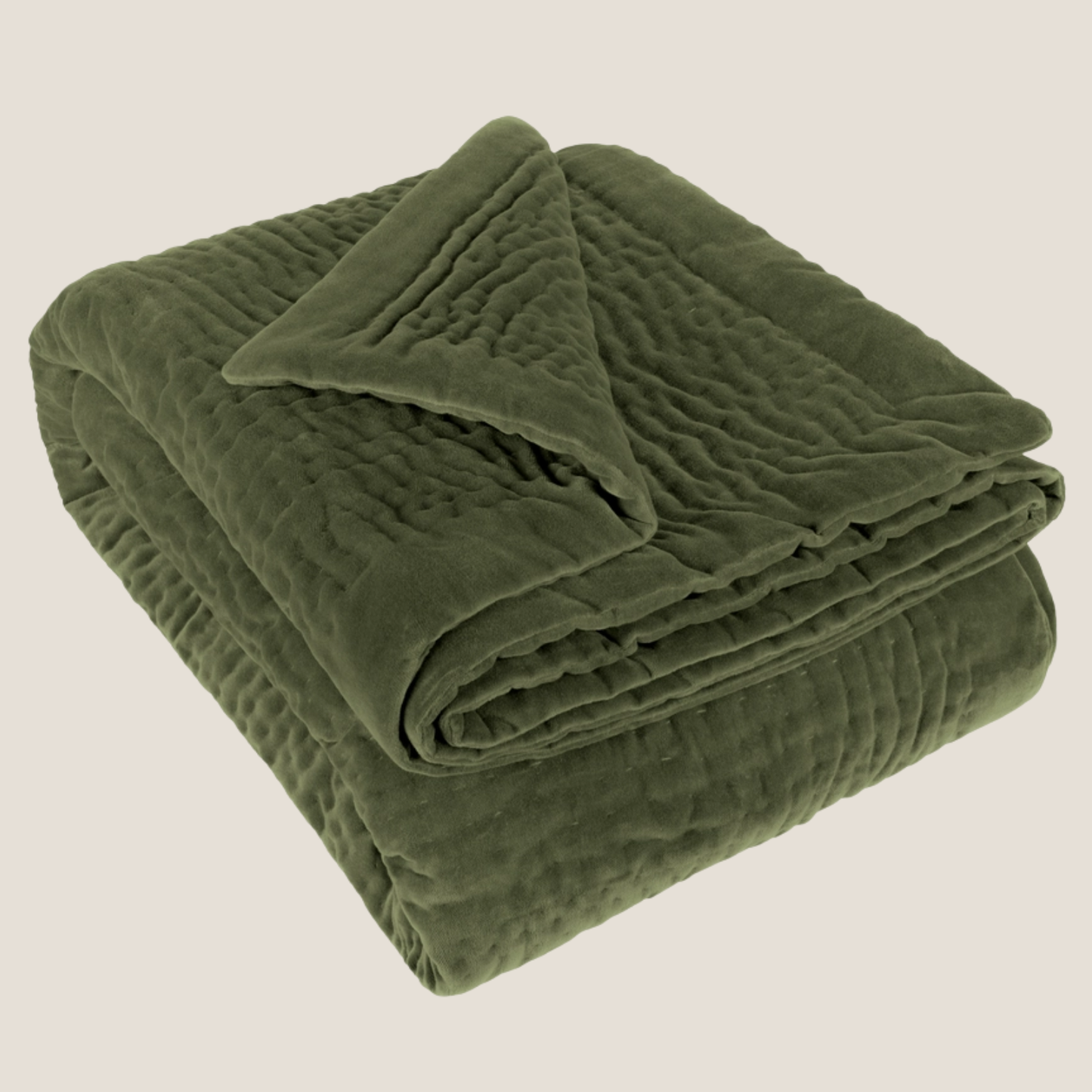 Haze Velvet Quilted Throw in Sage Green