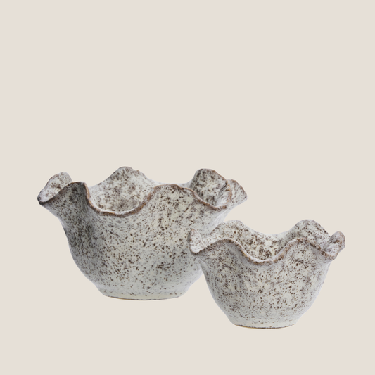 Freckled Clay Crinkle Edged Bowls, Set of 2