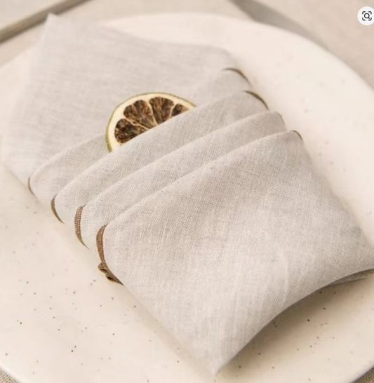 Tan Brown Edged Natural Cotton Napkin, 40x40cm