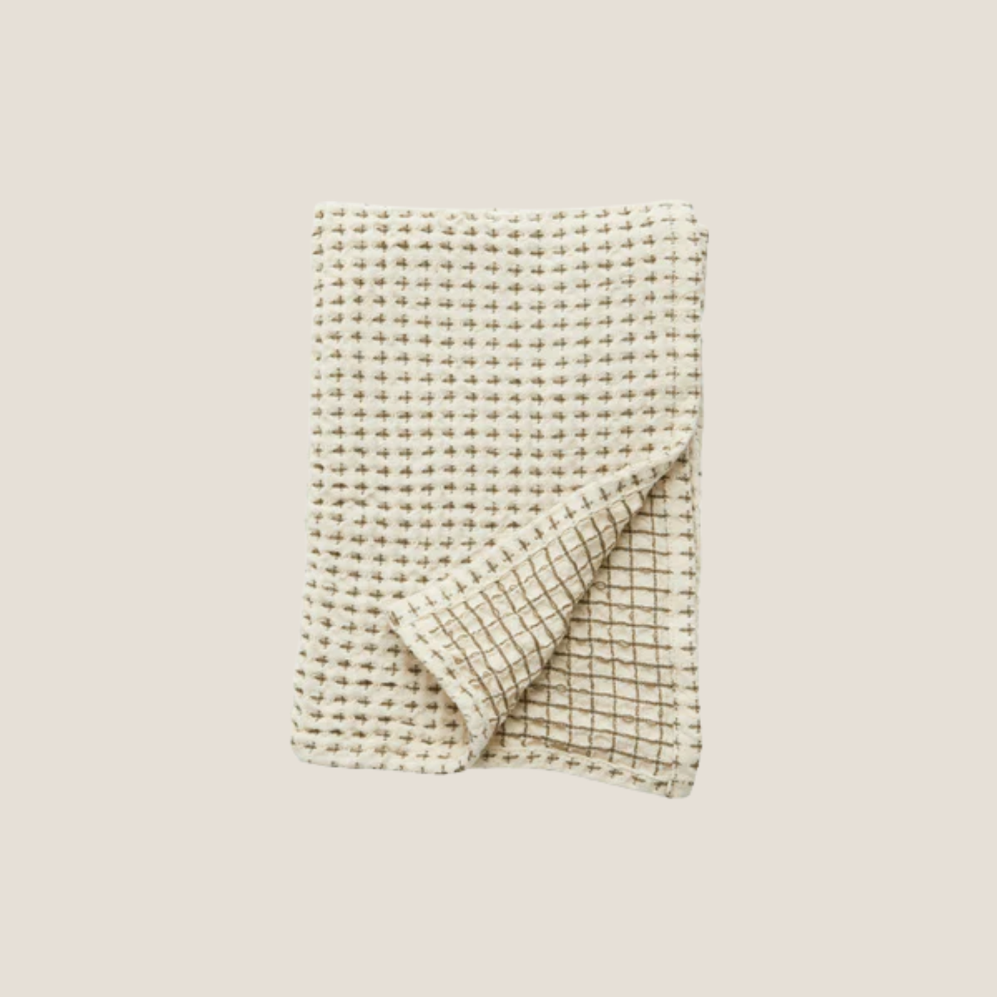 Heze Waffle Tea Towel in Natural/Green, 2Pk