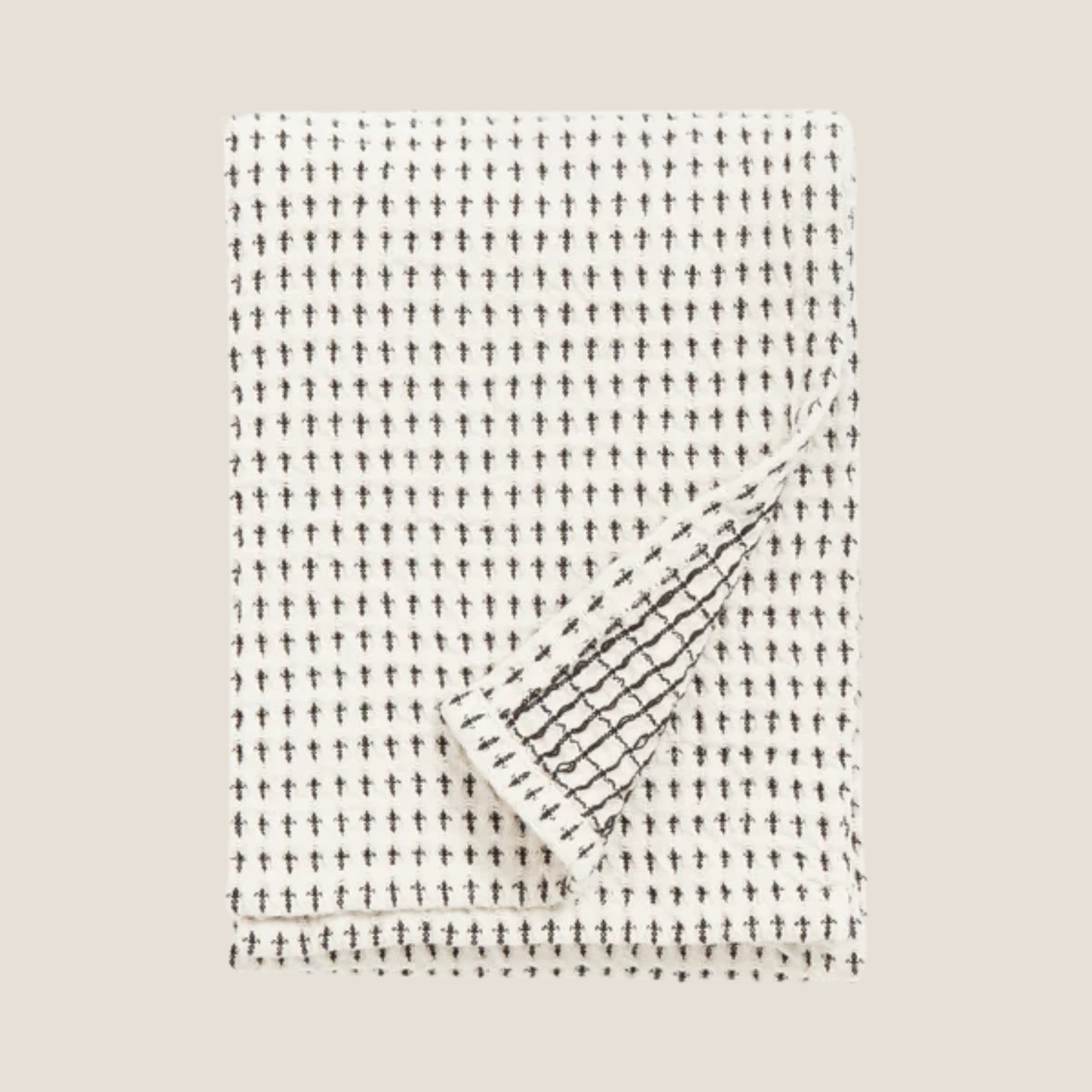 Heze Waffle Tea Towel in Natural/Black, 2Pk