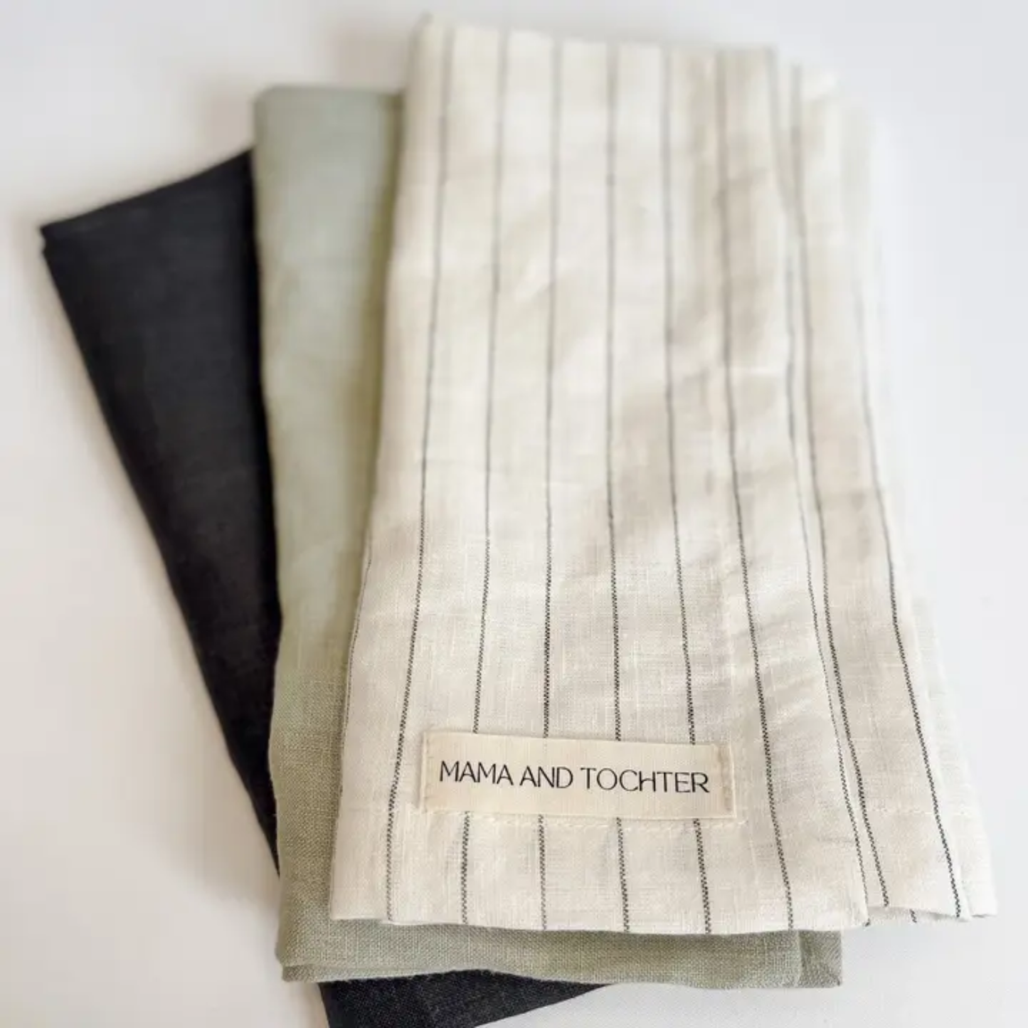 Linen Tea Towel in Olive Pinstripes