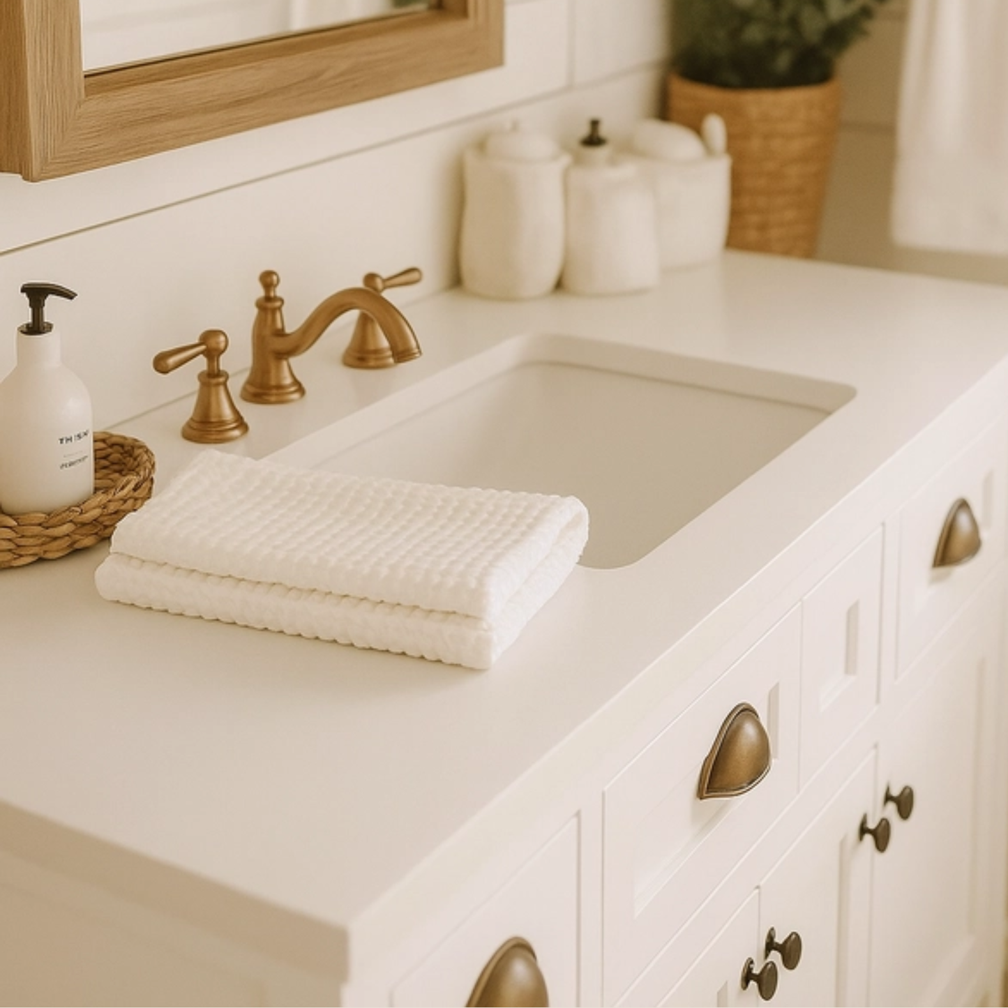 Rustic Waffle Hand Towel in White