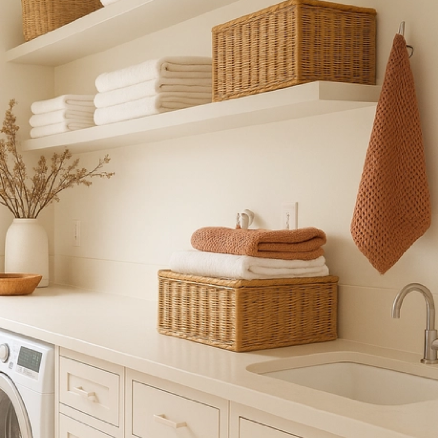 Rustic Waffle Hand Towel in Terracotta