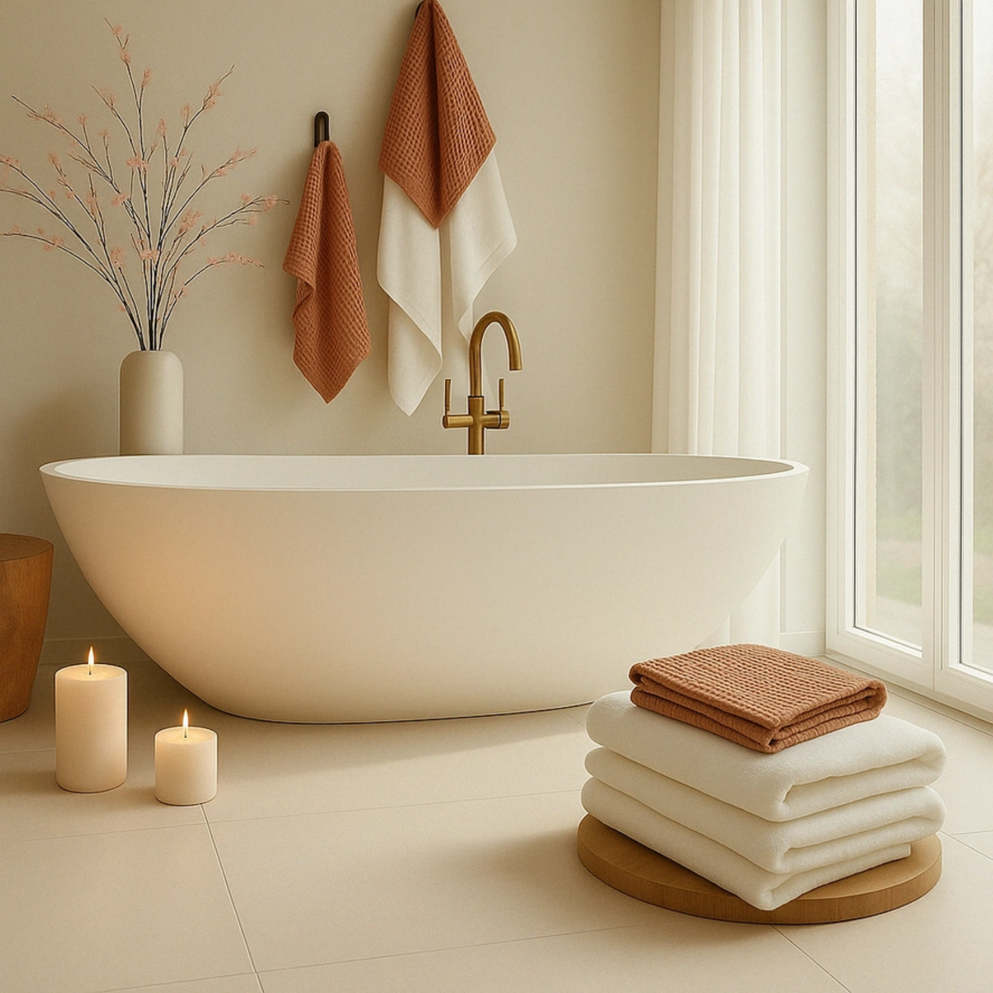 Rustic Waffle Hand Towel in Terracotta