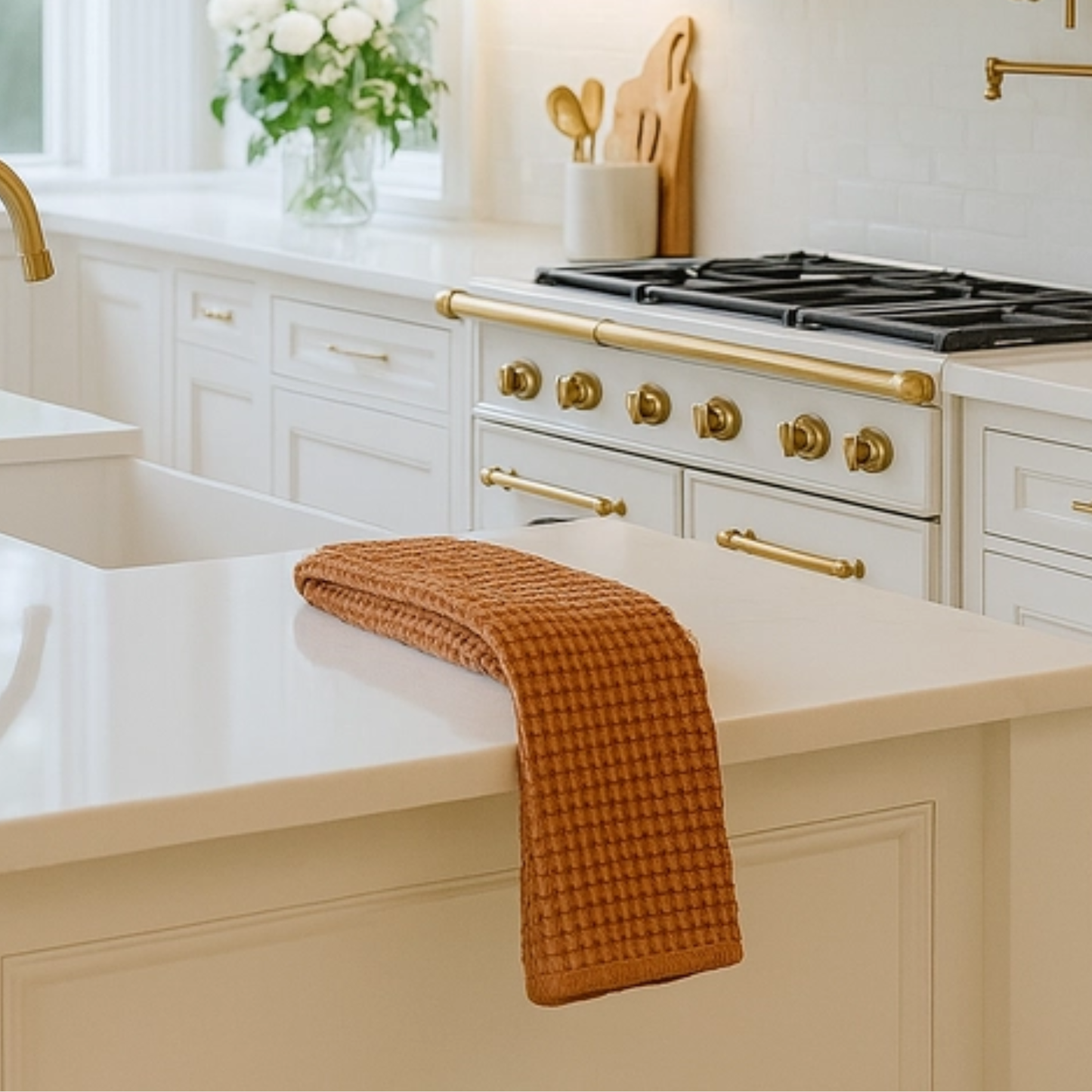 Rustic Waffle Hand Towel in Terracotta