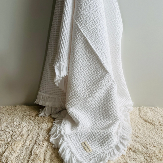 Rustic Waffle Throw in White