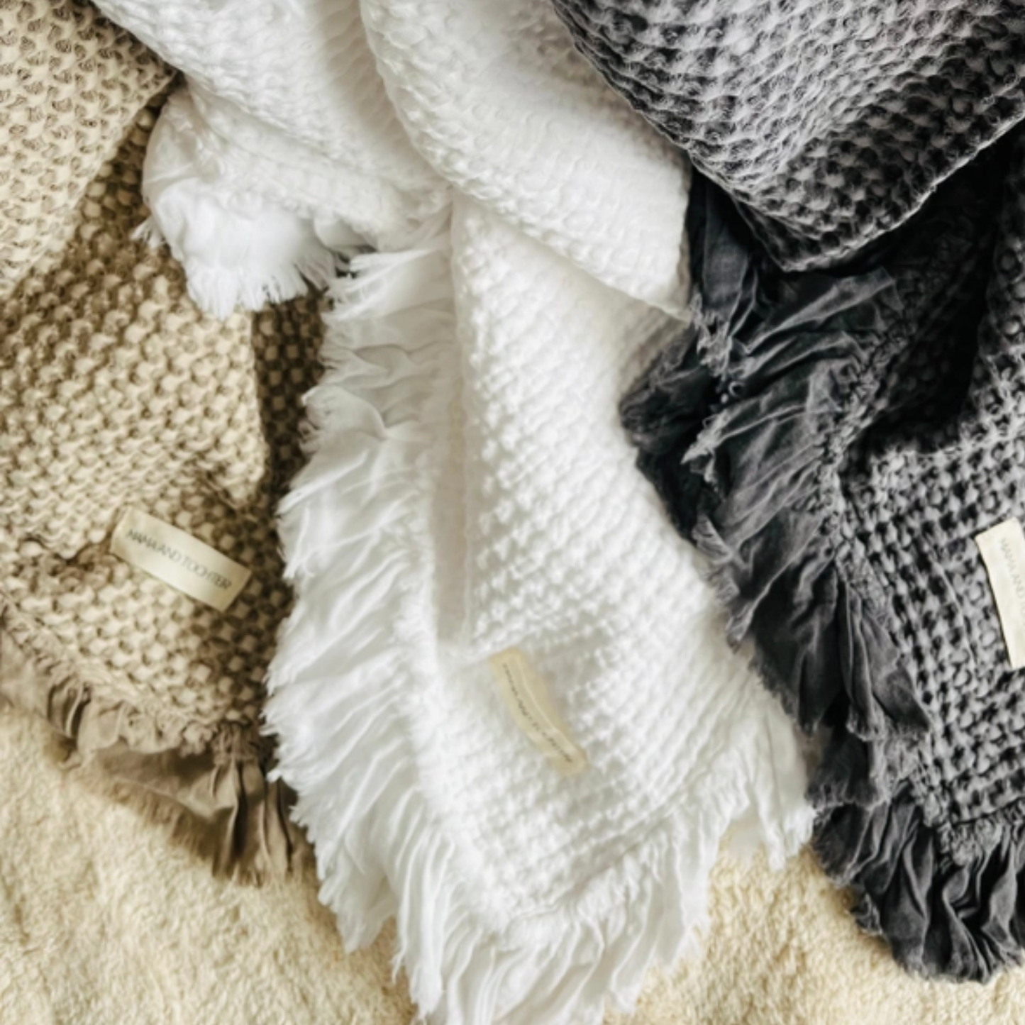 Rustic Waffle Throw in White