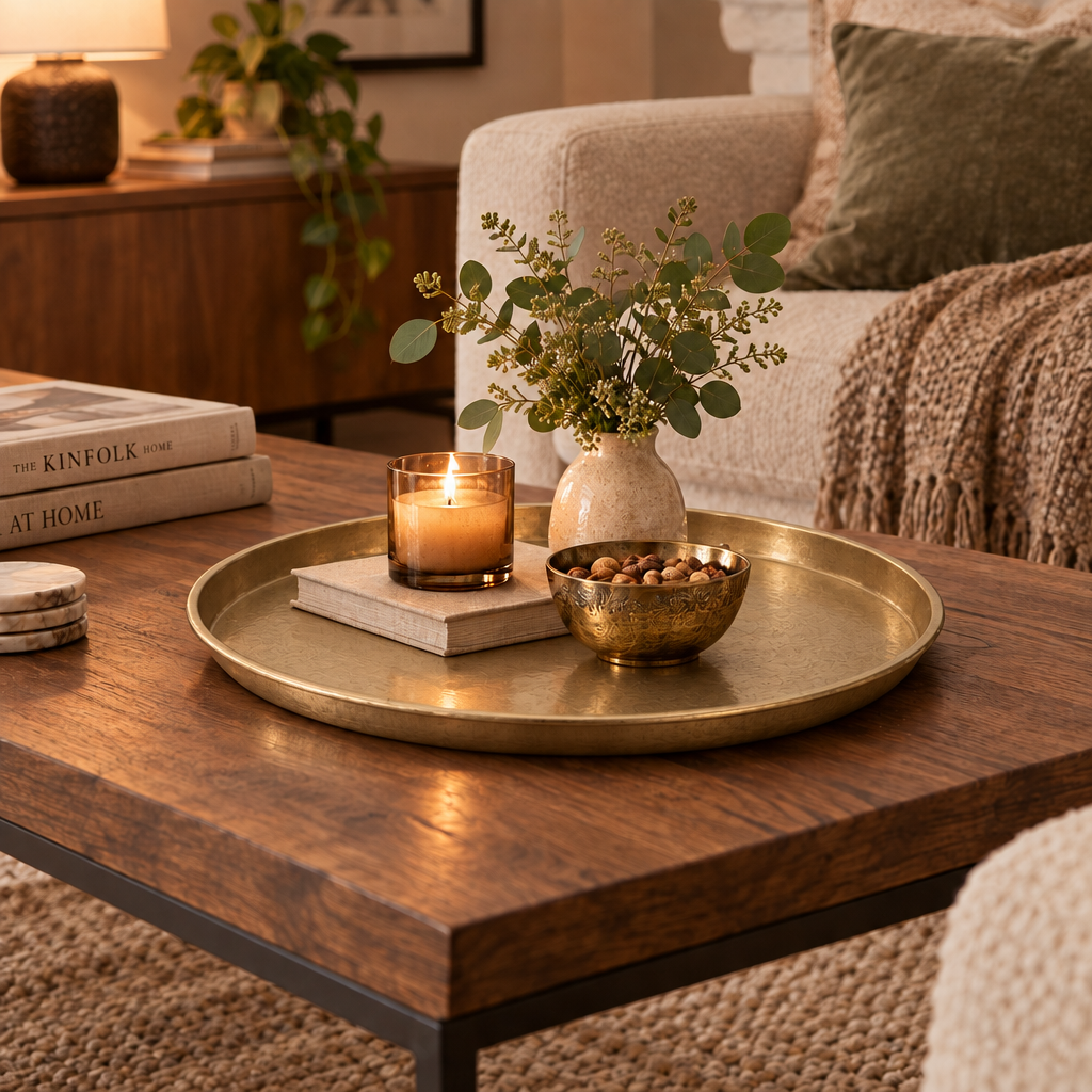 Aurelia Large Round Brass Coloured Iron Tray