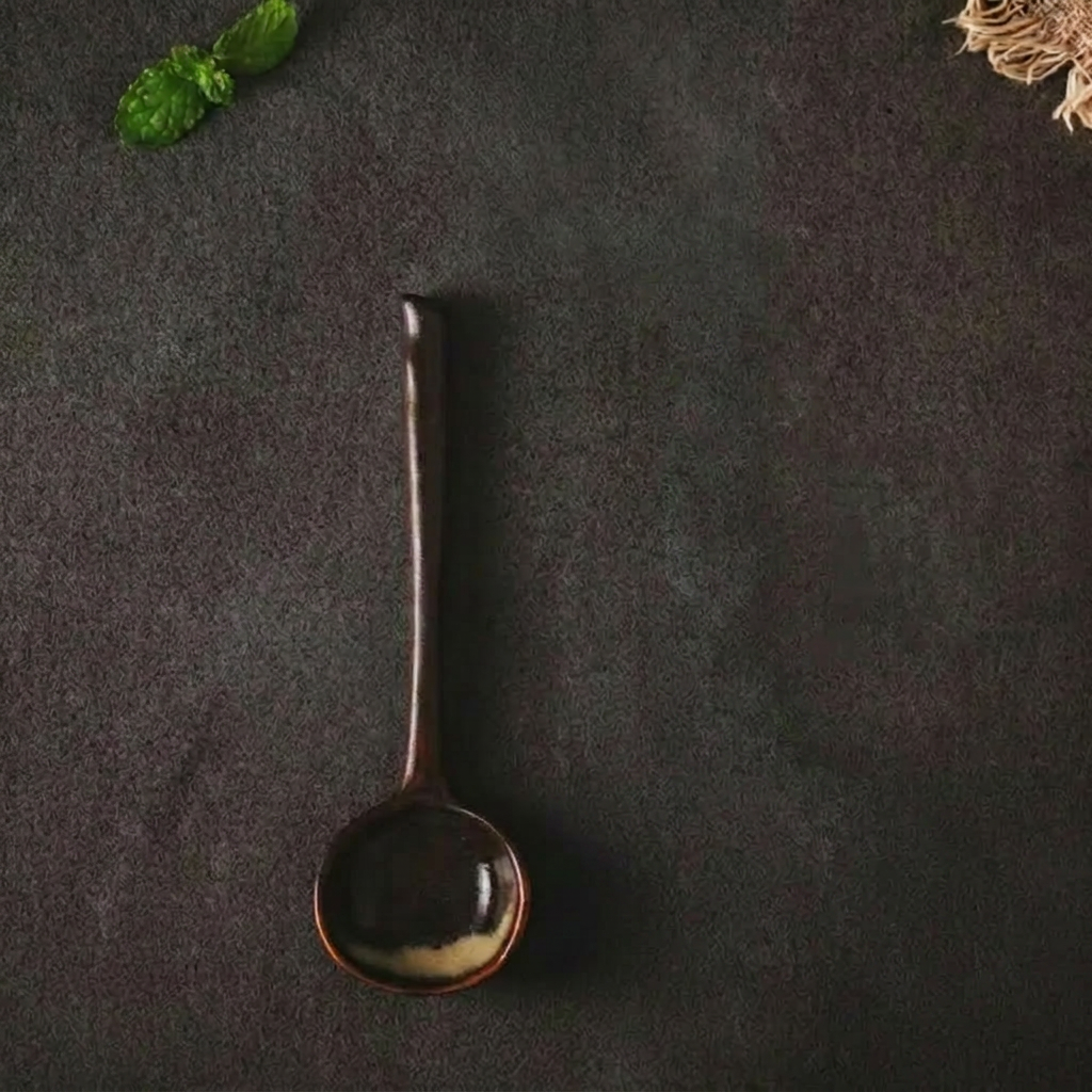 Ceramic 16cm Soup/Dip Spoon - Marbled Brown