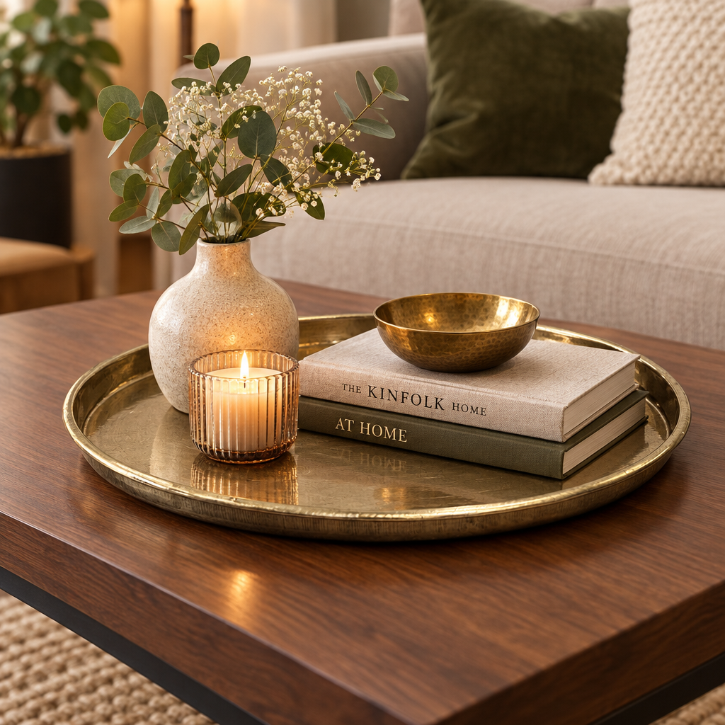 Aurelia Large Round Brass Coloured Iron Tray