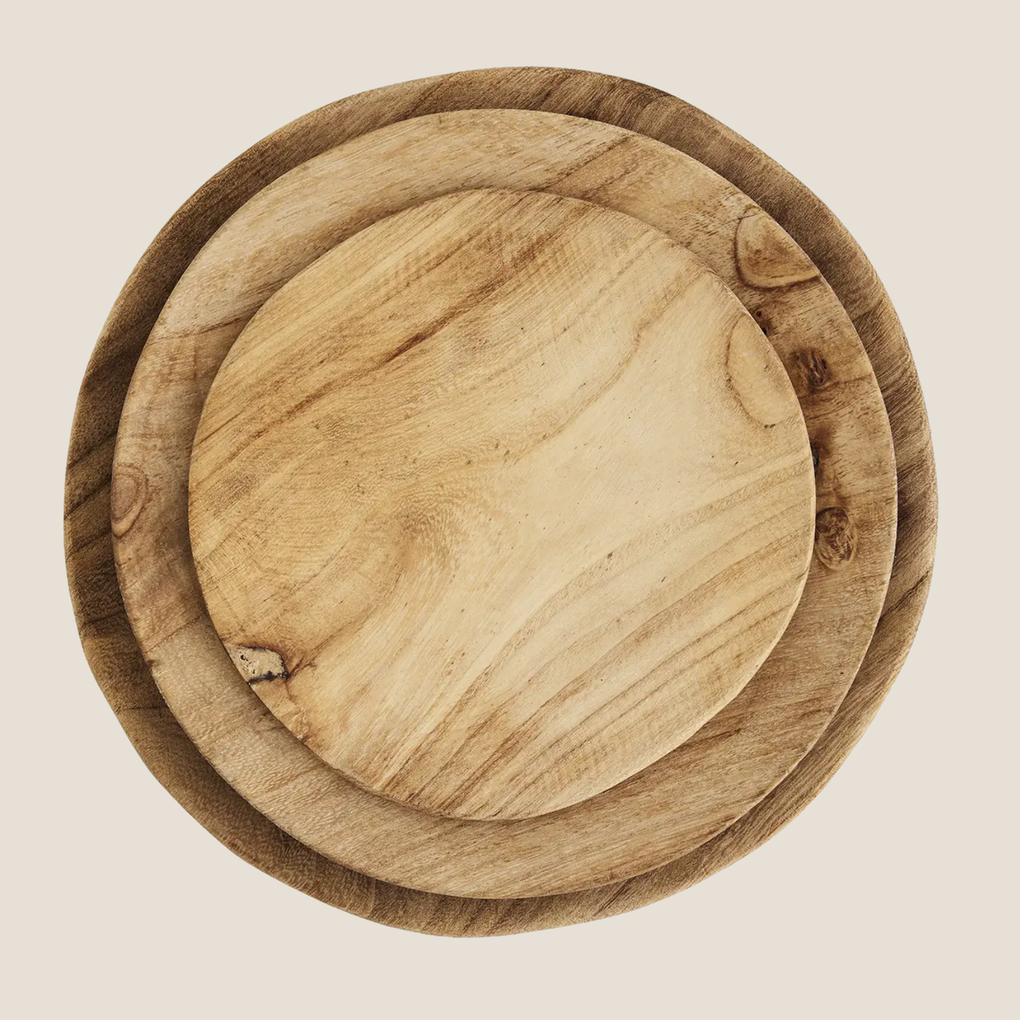 Kiri Field Round Wooden Plate Set, 3pk