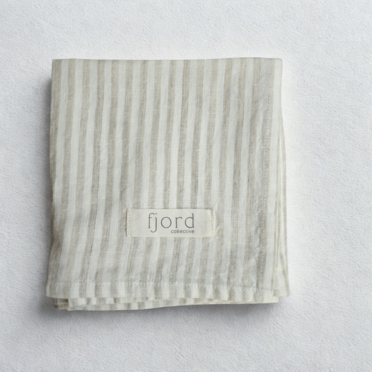 Sand Classic Stripe Linen Teatowel
