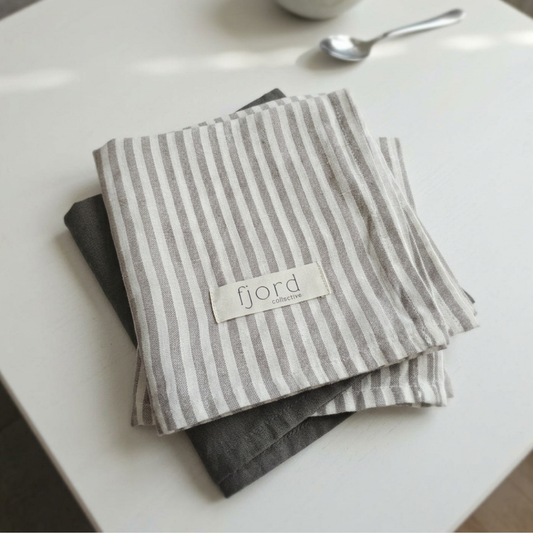 Smoke Classic Stripe Linen Teatowel