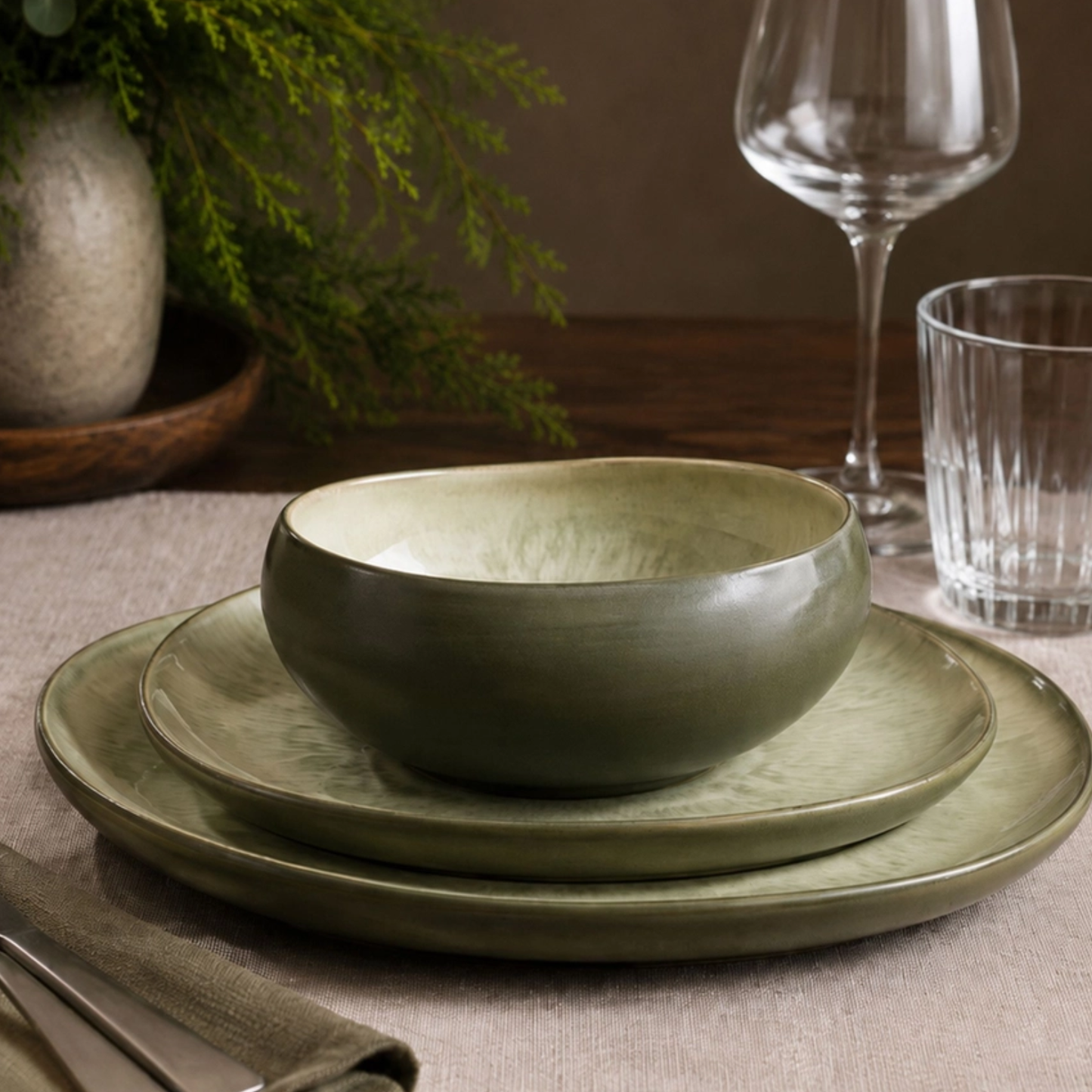Oli Stoneware 15.5cm Dip Bowl - Green