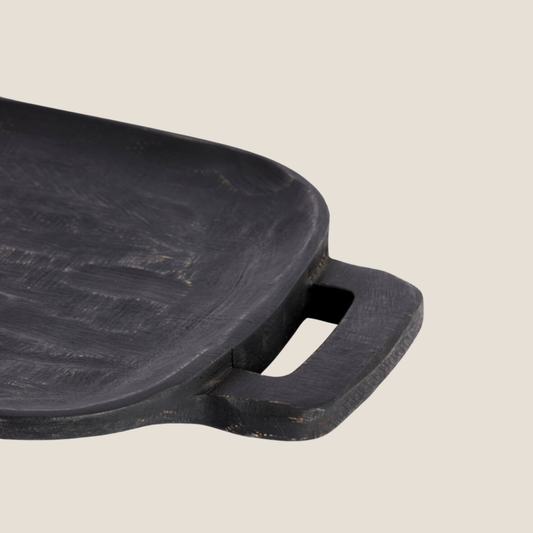 Irsina Large Wooden Platter with Handles - Black