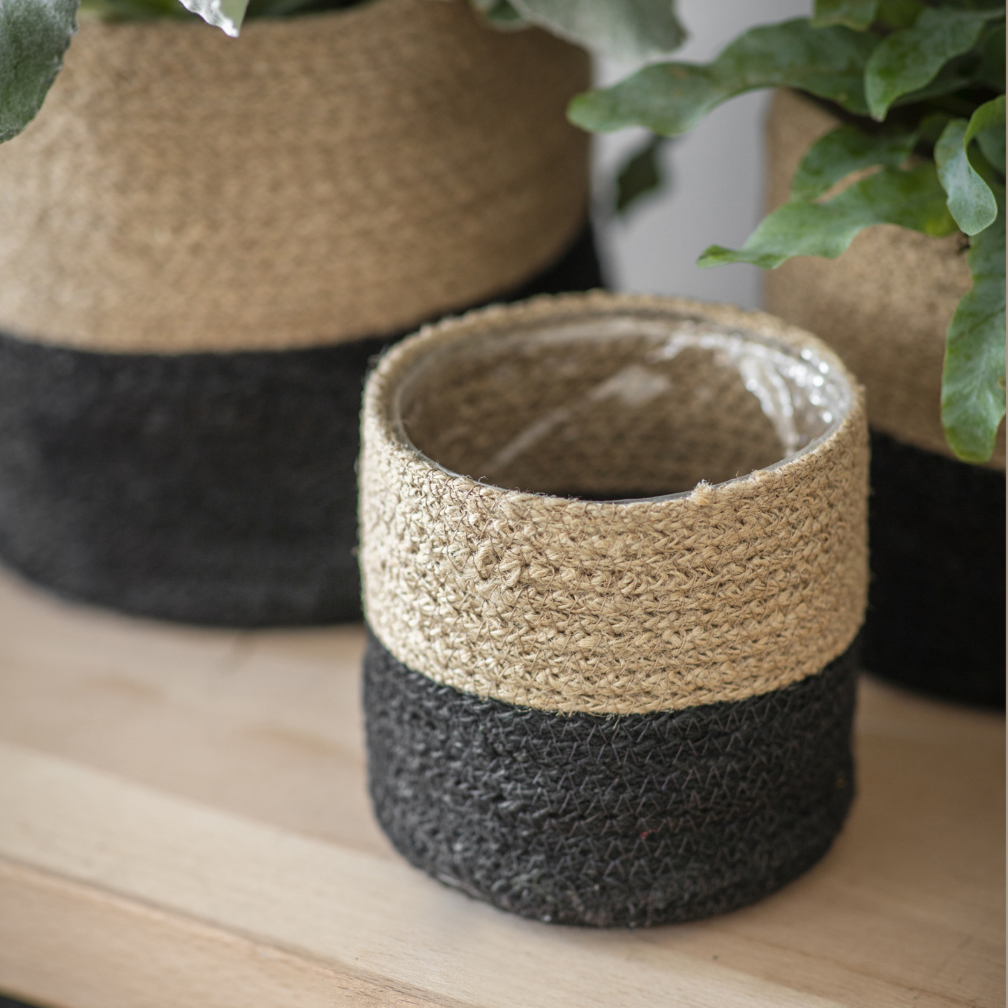 Jute Pots Black & Natural, 3pk