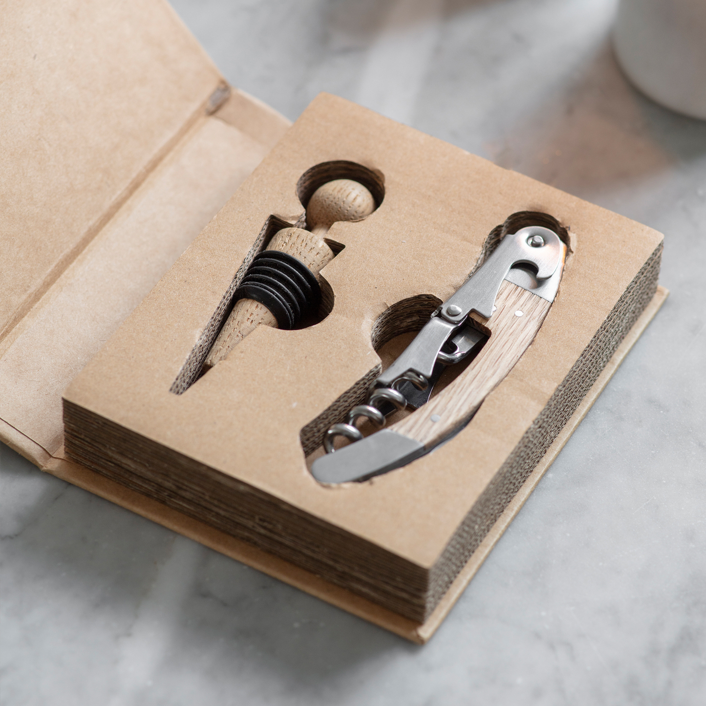Classic Bottle Opener & Stopper Set - Natural Oak & Stainless Steel