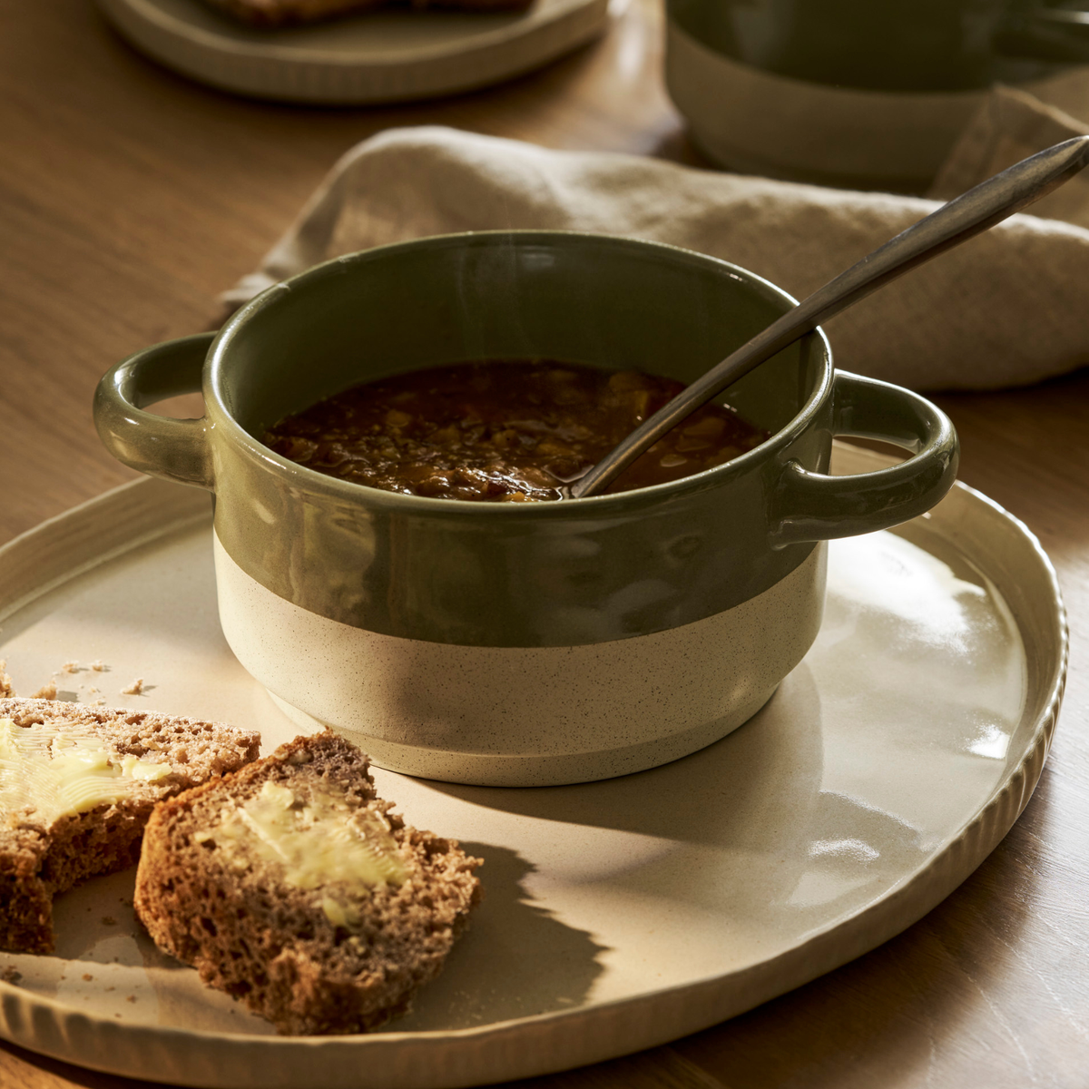 Bladon Half Glazed Bowl - Stoneware/Olive
