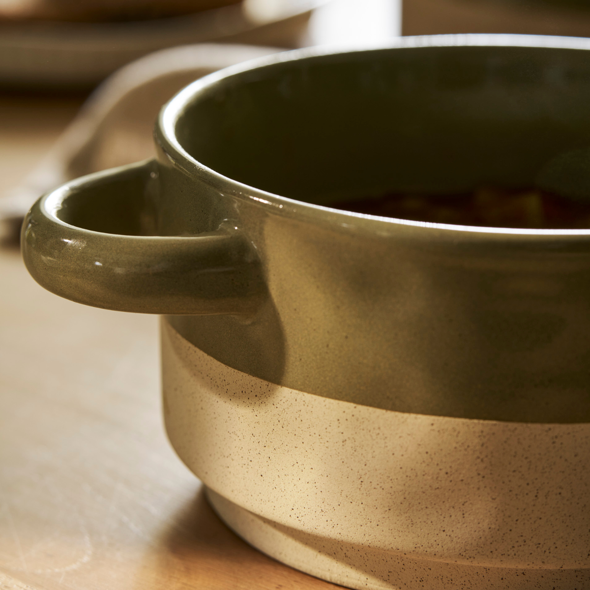 Bladon Half Glazed Bowl - Stoneware/Olive