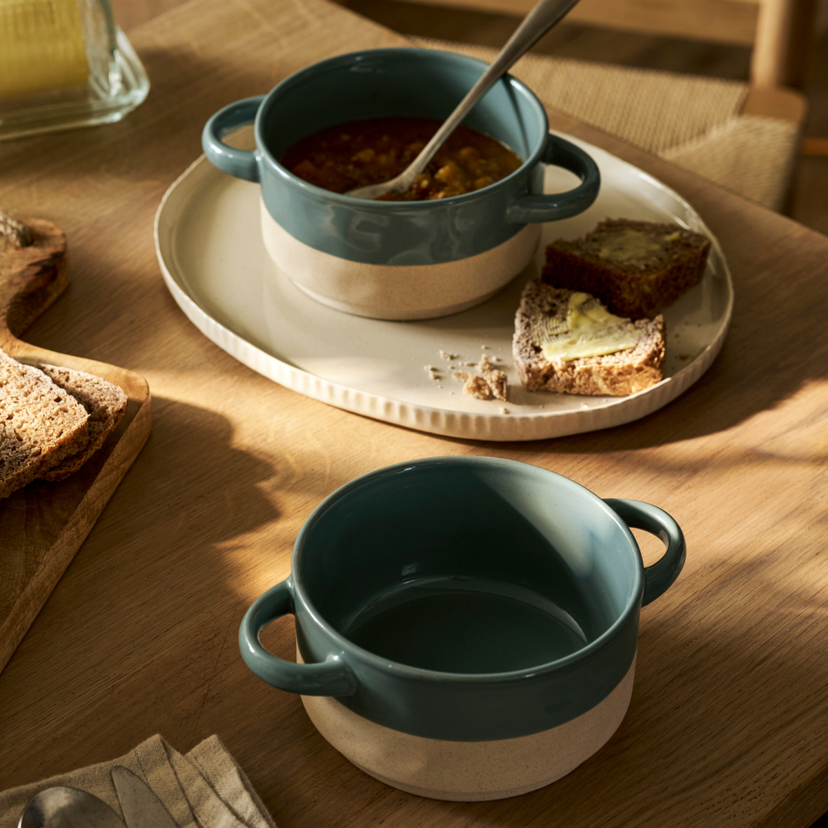 Bladon Half Glazed Bowl - Stoneware/Rosemary