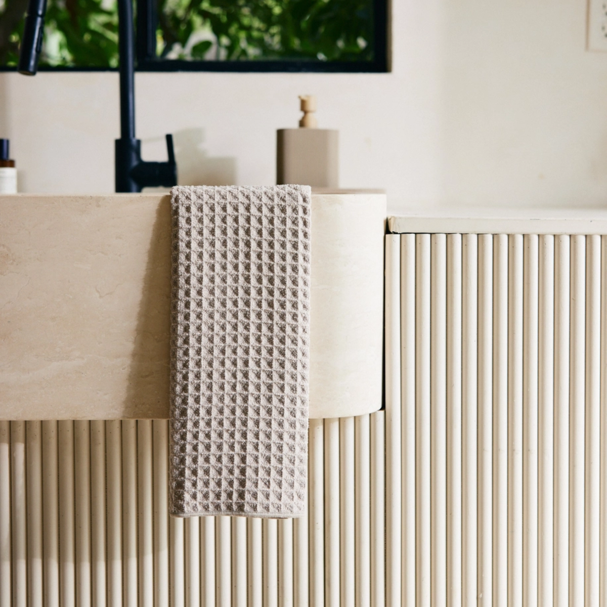 Geometry Taupe Waffle Hand Towel