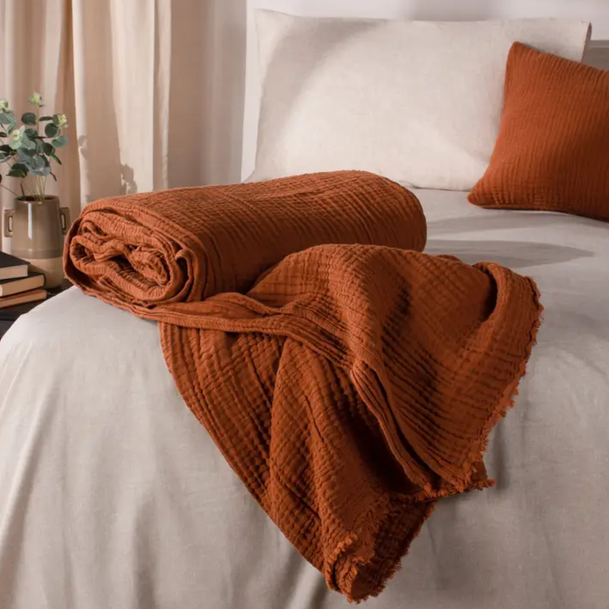 Lark Muslin Cotton Large Throw in Pecan