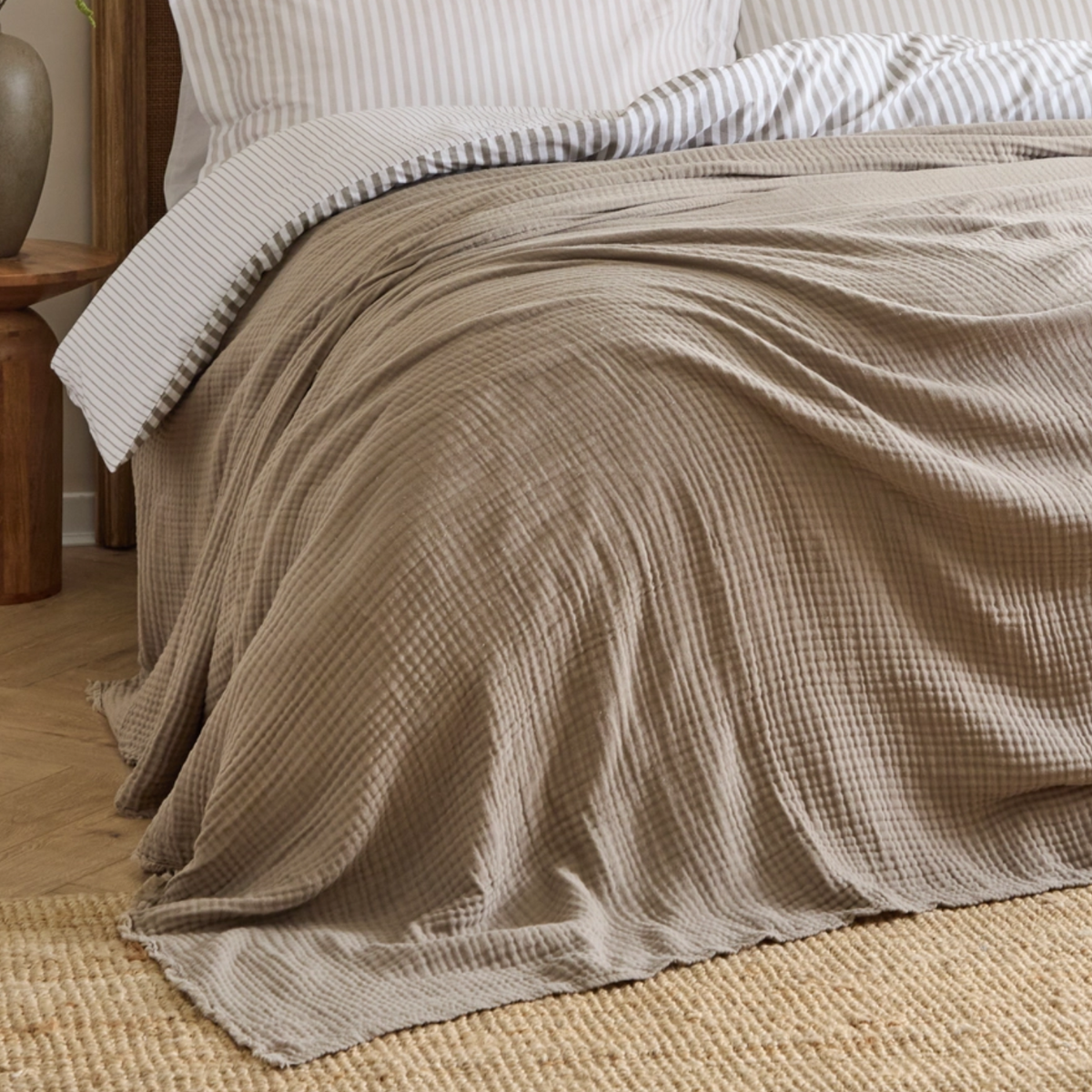 Lark Muslin Cotton Large Throw in Mole