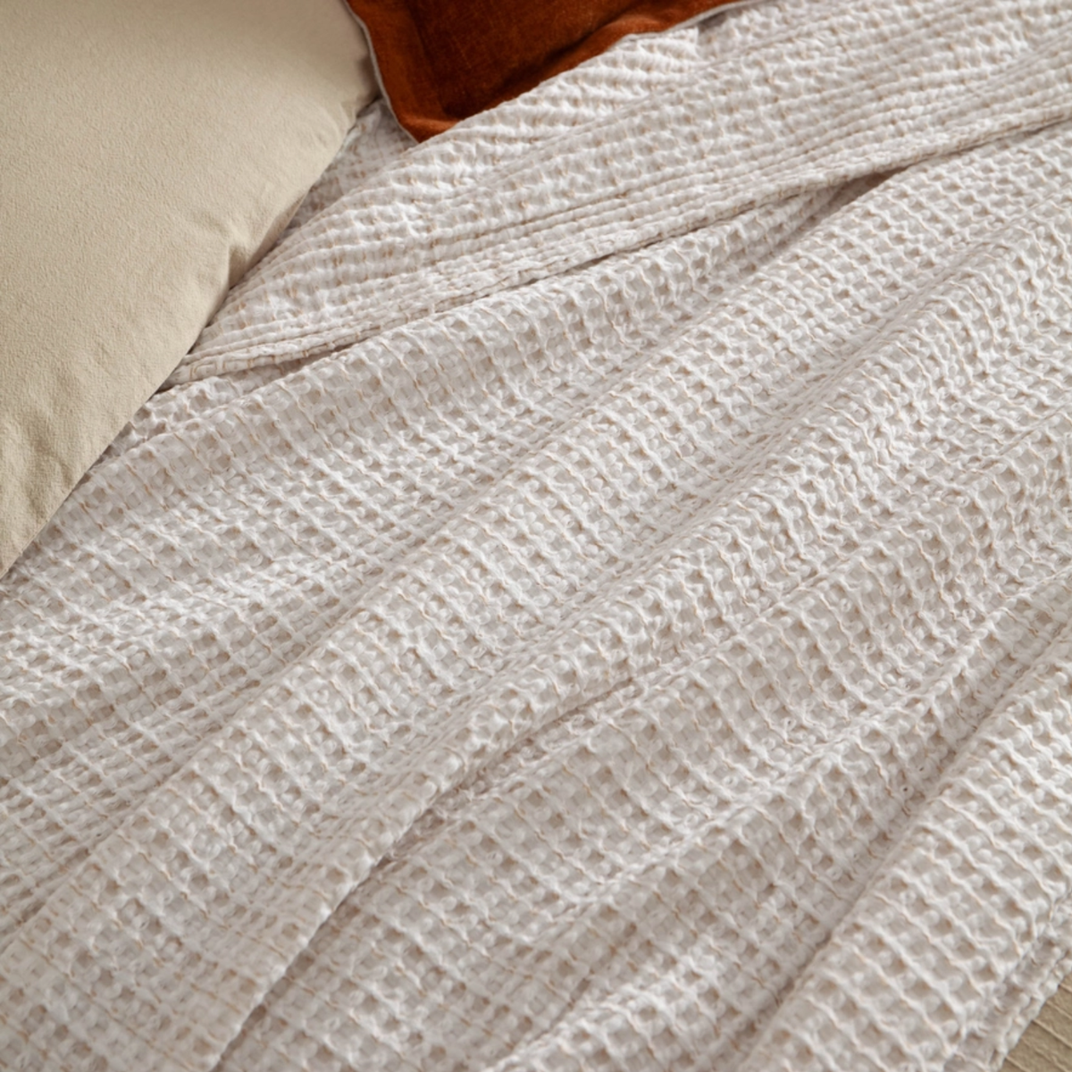 Waffle Textured Cotton Bedspread in Natural