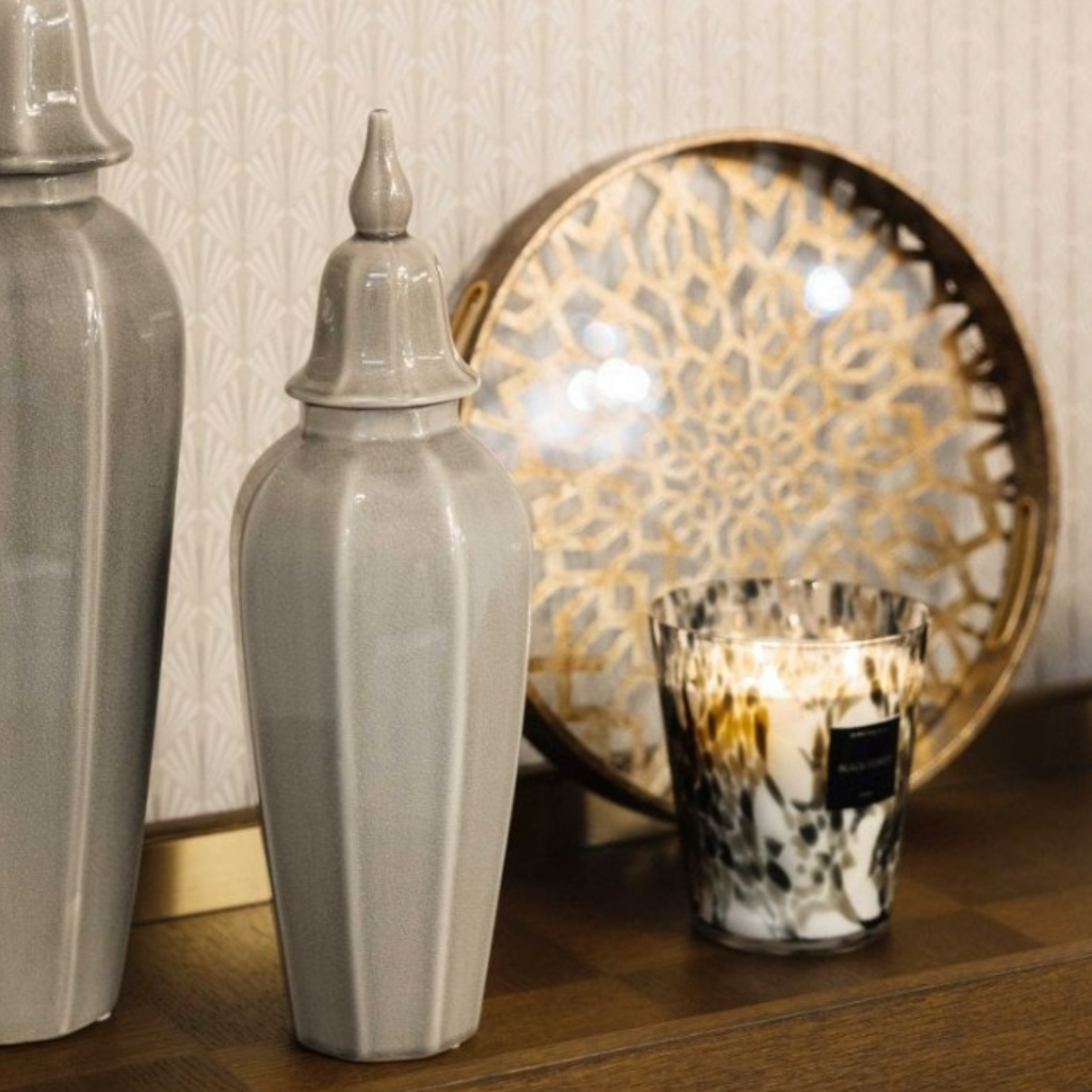 Small Grey Lidded Urn