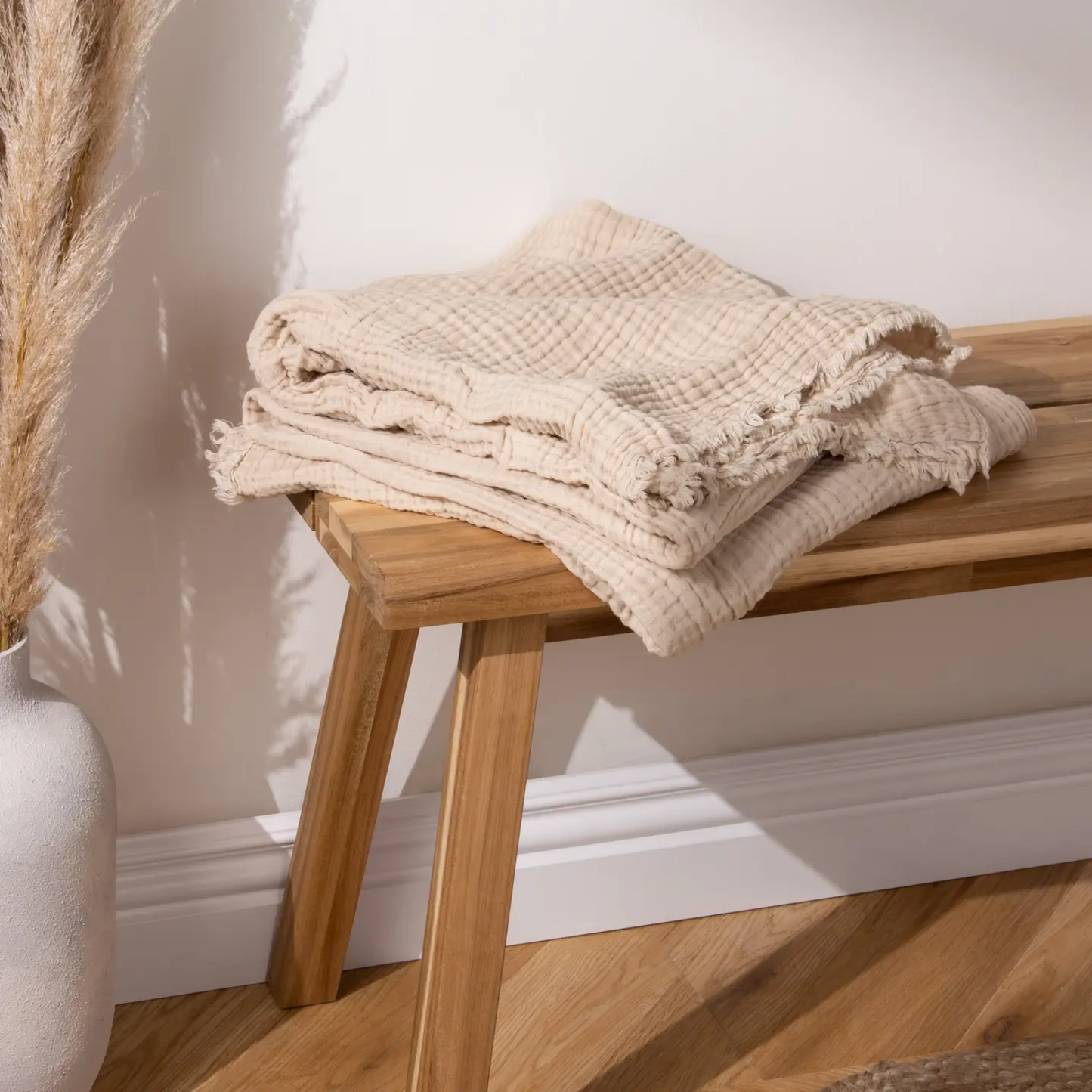 Lark Muslin Cotton Large Throw in Natural