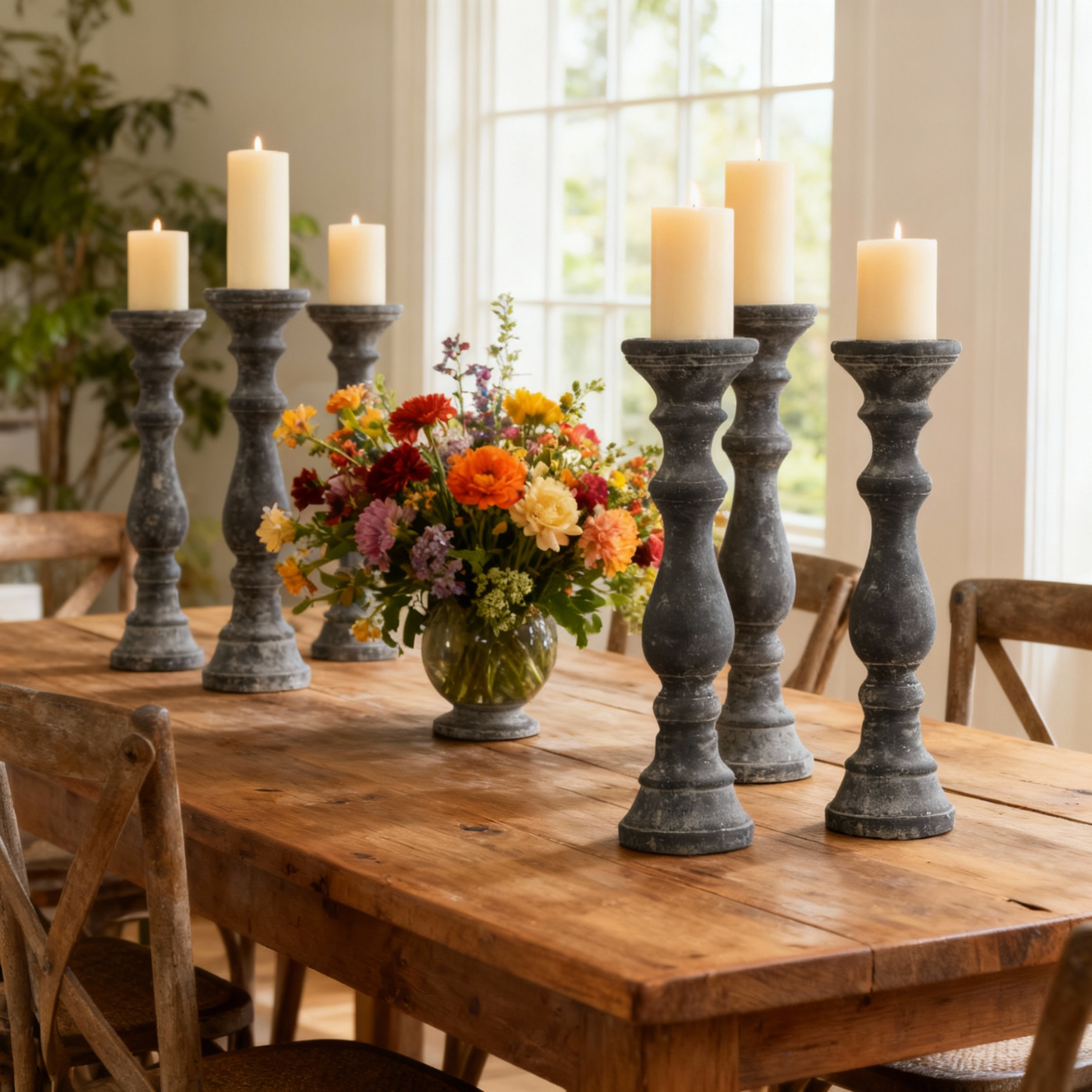 Amalfi Large Grey Column Candle Holder