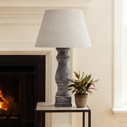 Amalfi Grey Candlestick Table Lamp With Linen Shade