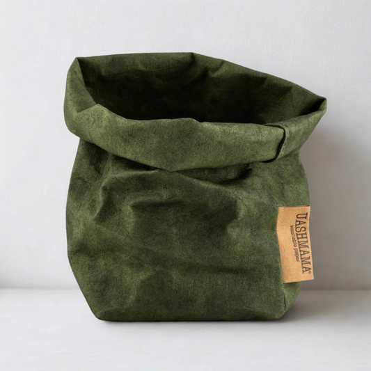 UASHMAMA Small Washable Paper Bag, Forest Green