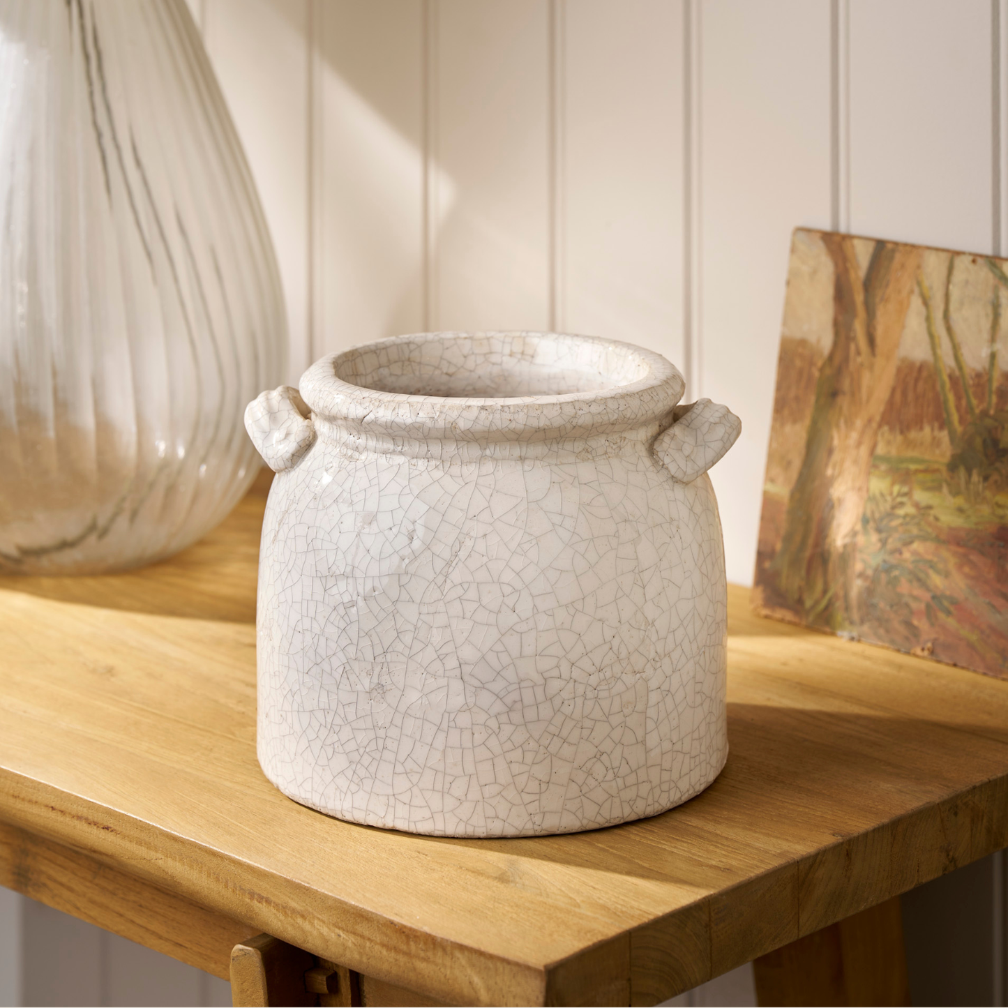 Ravello White Ceramic Pot With Handles 21cm