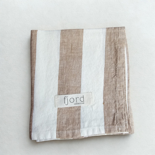 Fawn Heritage Stripe Linen Teatowel