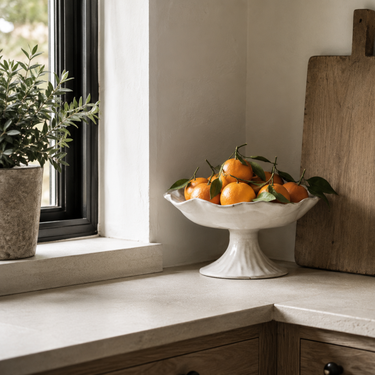Stoneware Pedestal Bowl - Taupe