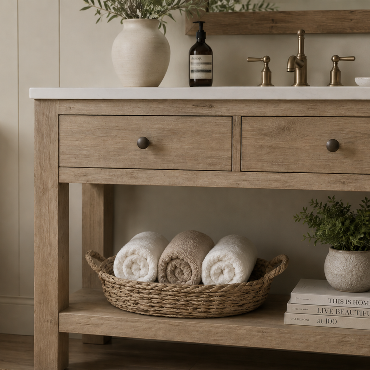 Natural Woven Basket with Handles - 30cm