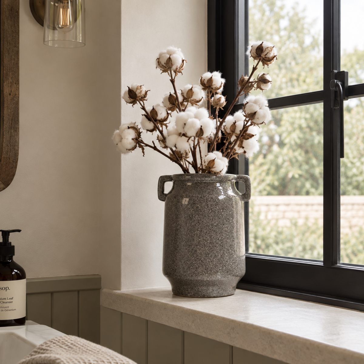 Speckled Grey Reactive Glaze Vase with Handles