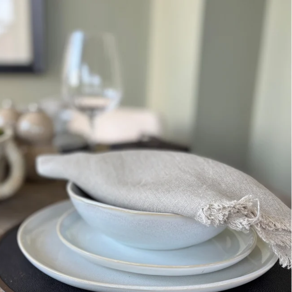 Frayed Edge Linen Napkin, Natural 45x45cm