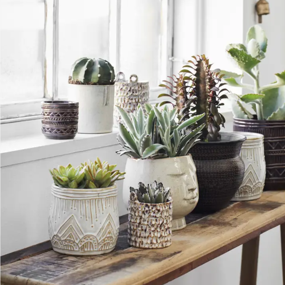 Stoneware Brown Marbled Flower Planters Set, 3pk