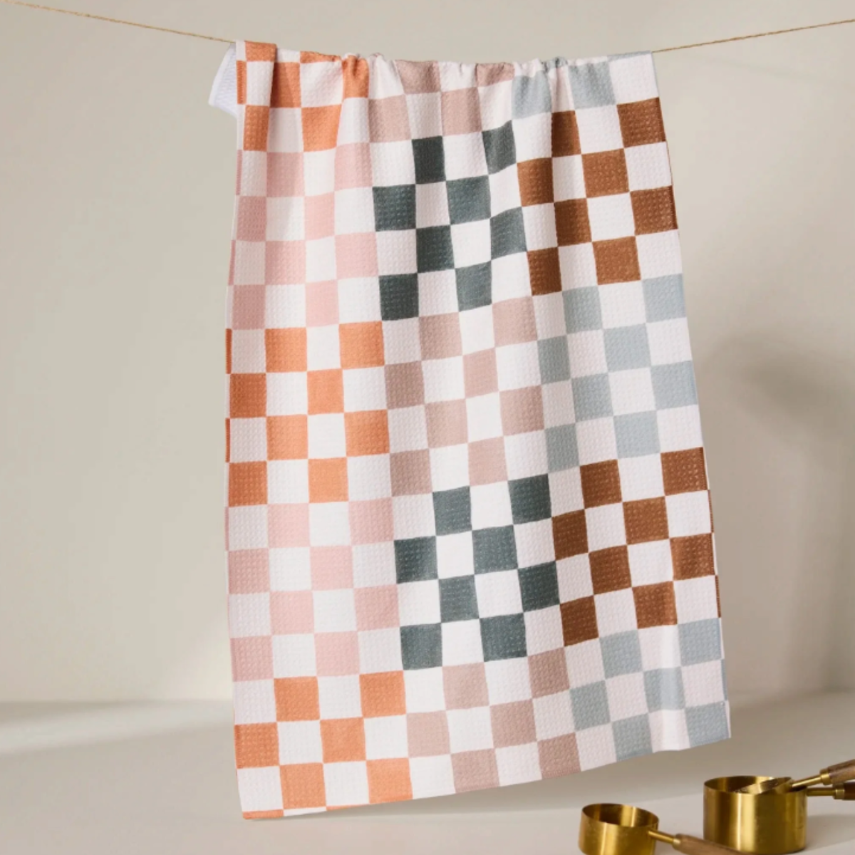 Geometry Autumn Checkers Tea Towel